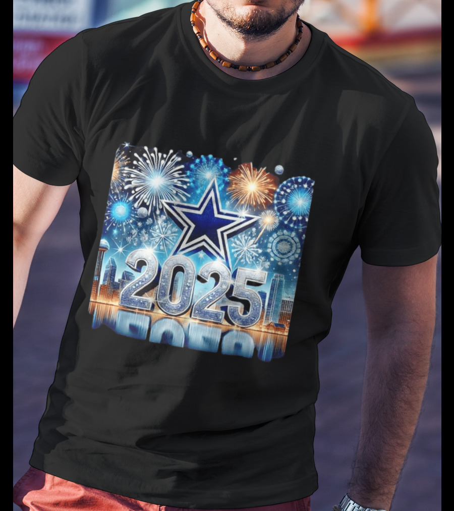 Dallas Cowboys 2025 New Year Firework Celebration Skyline T-Shirt