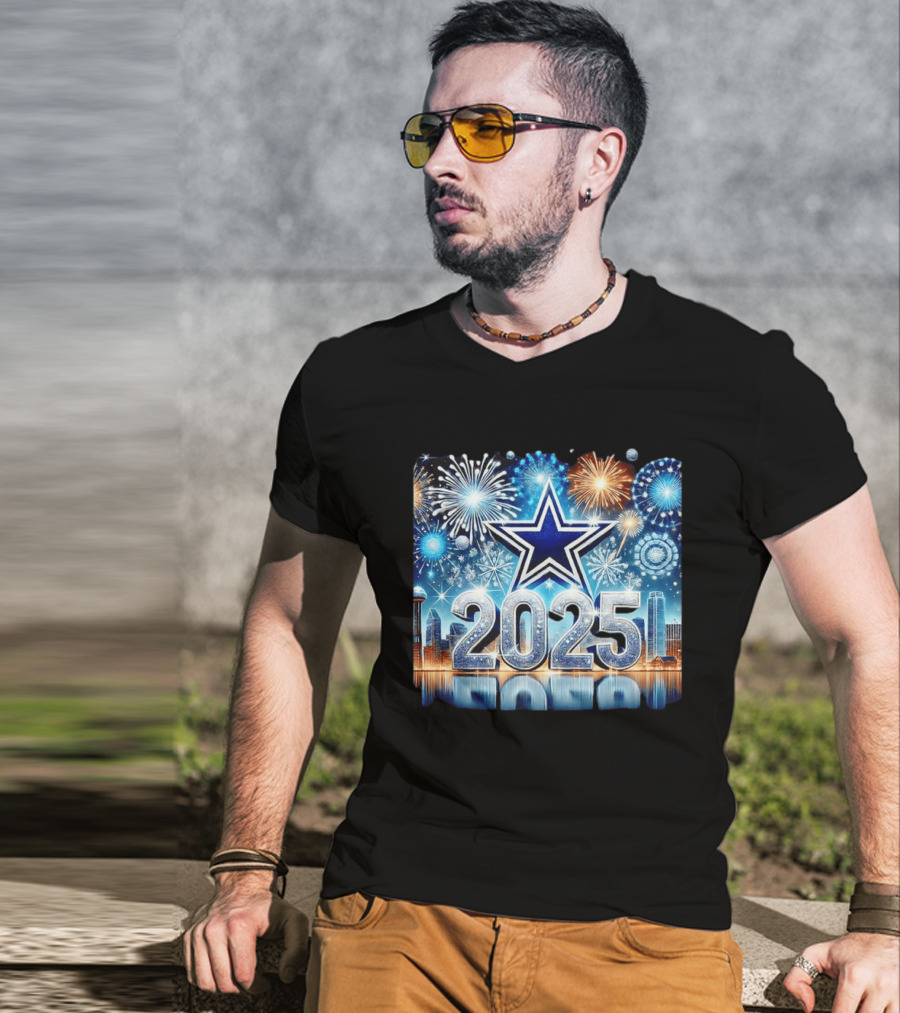 Dallas Cowboys 2025 New Year Firework Celebration Skyline T-Shirt