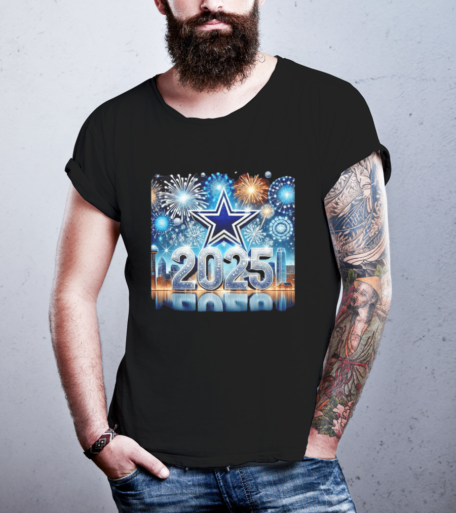 Dallas Cowboys 2025 New Year Firework Celebration Skyline T-Shirt