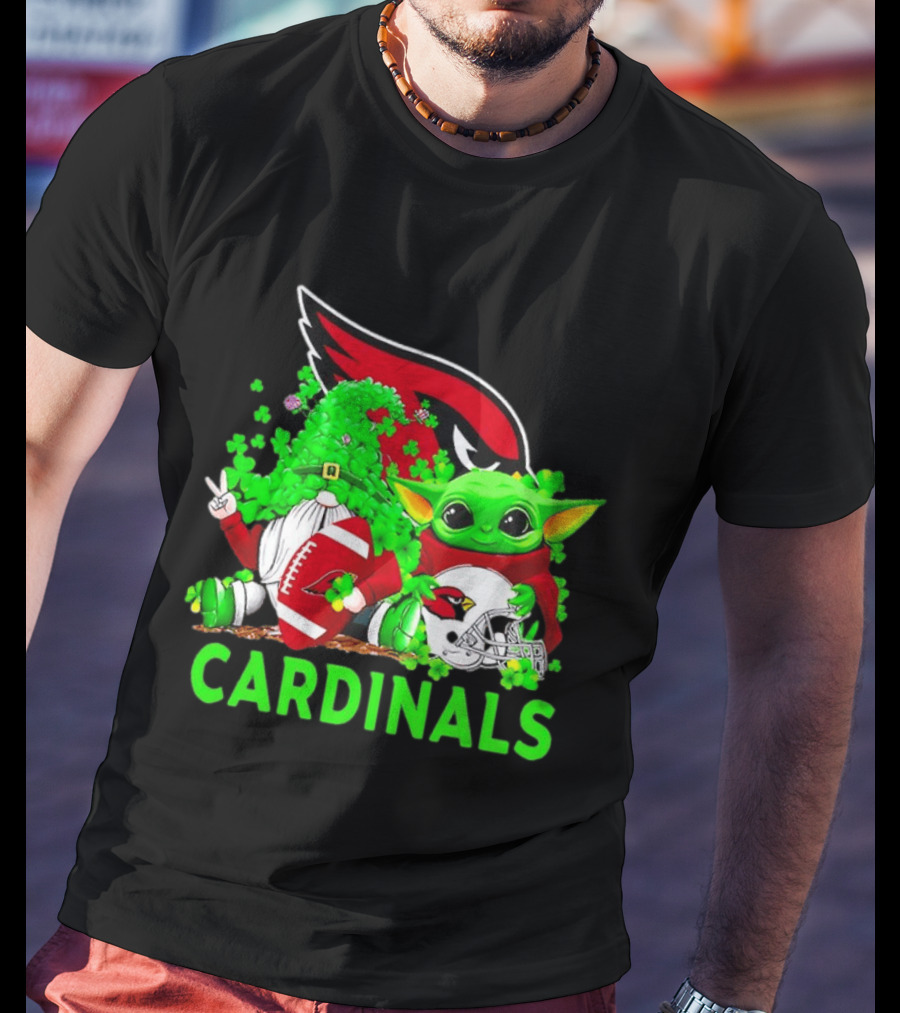 Arizona Cardinals Baby Yoda Gnome St Patrick's Day T-Shirt