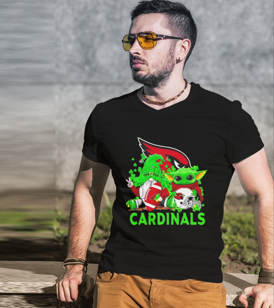 Arizona Cardinals Baby Yoda Gnome St Patrick's Day T-Shirt