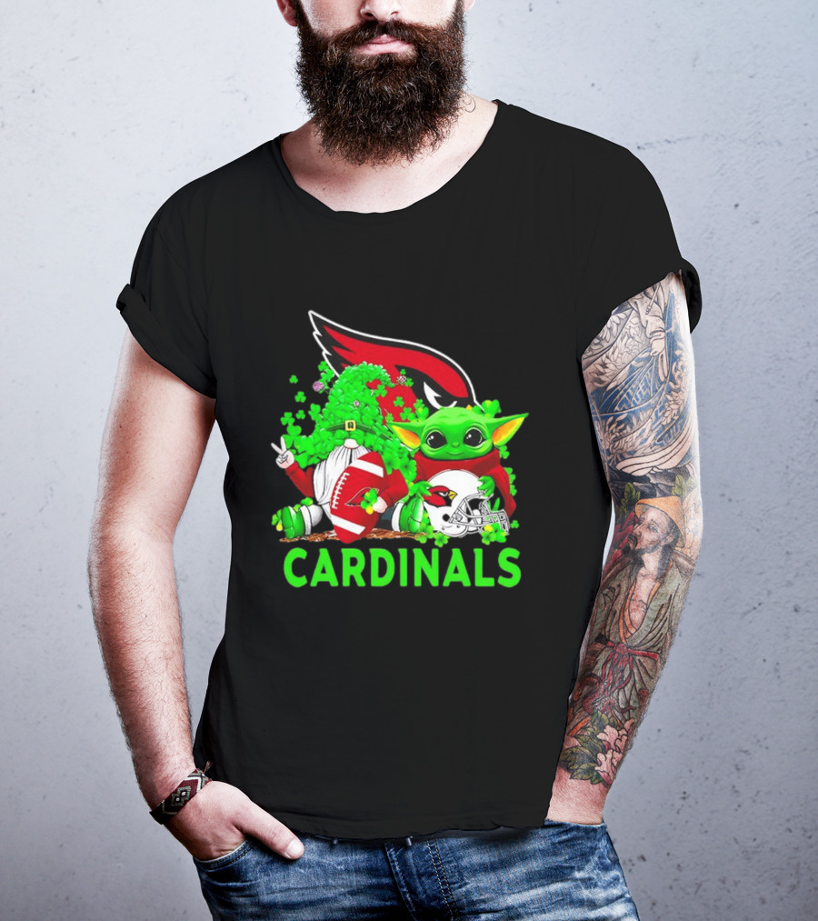 Arizona Cardinals Baby Yoda Gnome St Patrick's Day T-Shirt