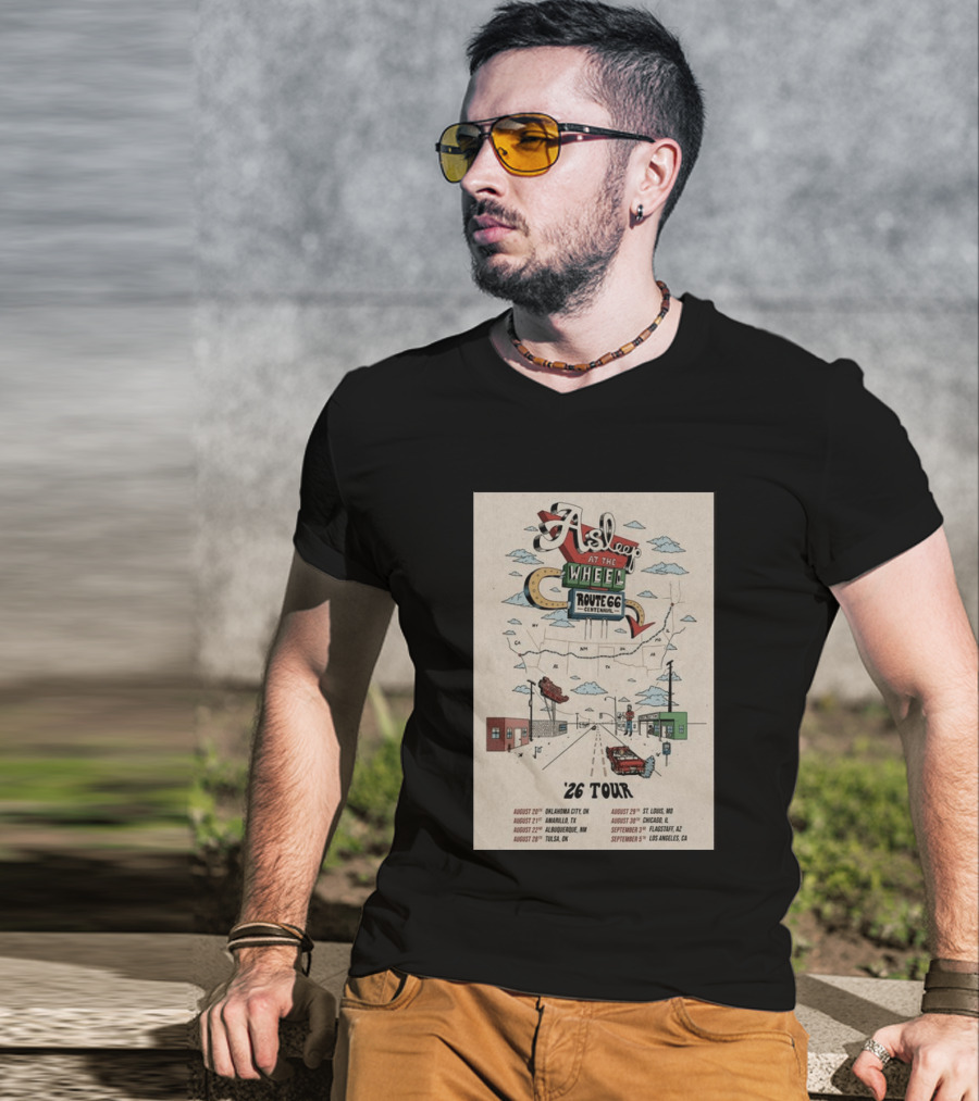 Asleep At The Wheel Route 66 Centennial 2026 Tour Oklahoma City Amarillo Albuquerque Tulsa St. Louis Chicago Flagstaff Los Angeles T-Shirt