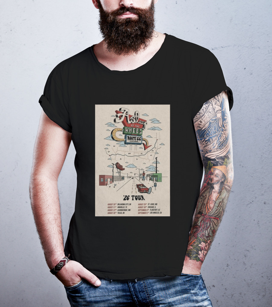 Asleep At The Wheel Route 66 Centennial 2026 Tour Oklahoma City Amarillo Albuquerque Tulsa St. Louis Chicago Flagstaff Los Angeles T-Shirt