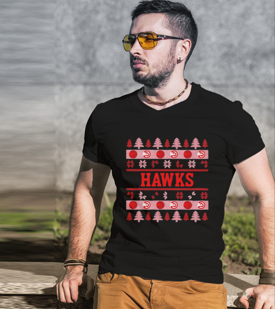 Atlanta Hawks Basketball Holiday Ugly Christmas Sweater T-Shirt