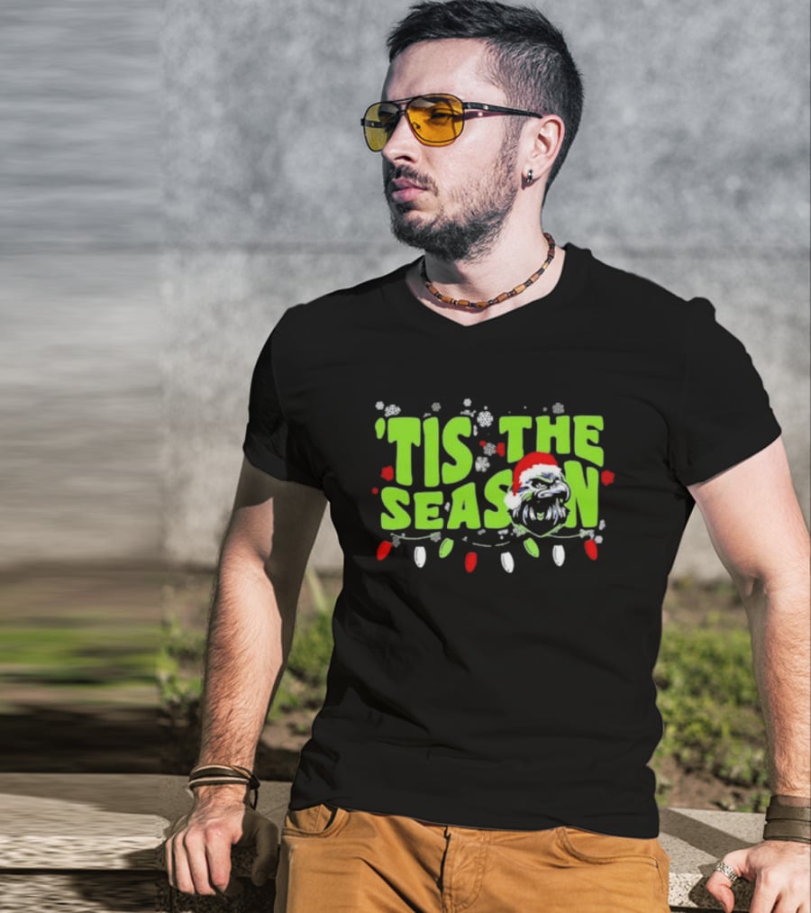 Tis The Season Christmas Seattle Seahawks Football Santa Hat T-Shirt