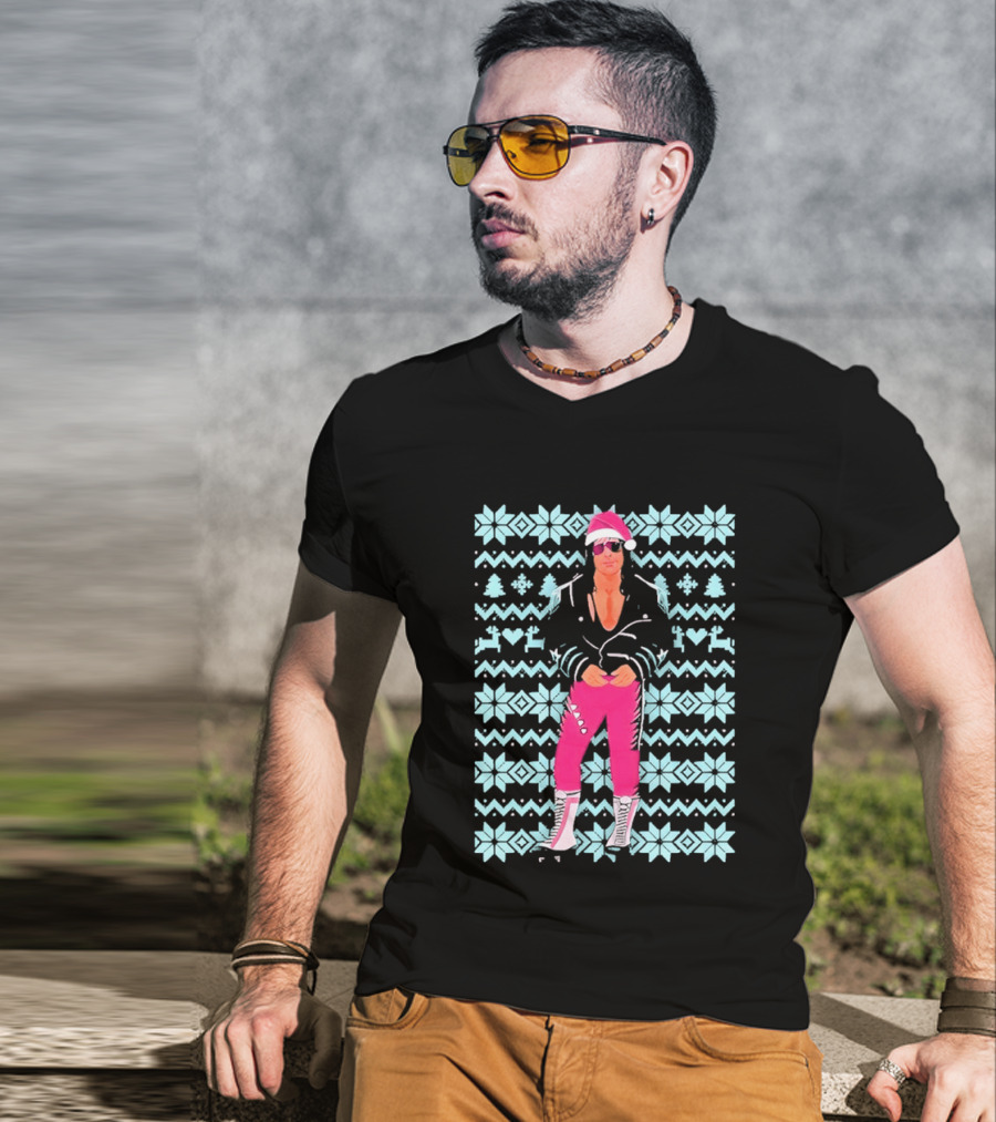 Bret Hart Ugly Christmas Jumper Retro Festive Pink Santa Outfit T-Shirt