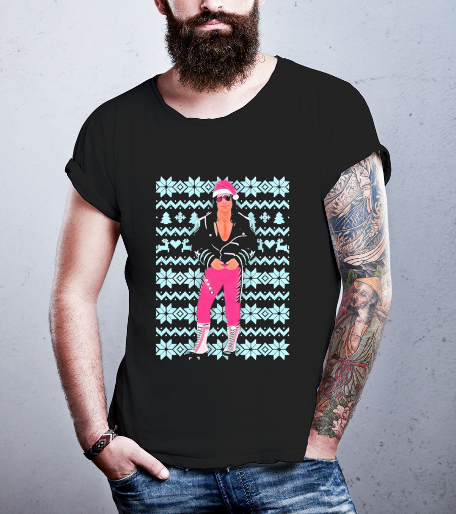Bret Hart Ugly Christmas Jumper Retro Festive Pink Santa Outfit T-Shirt