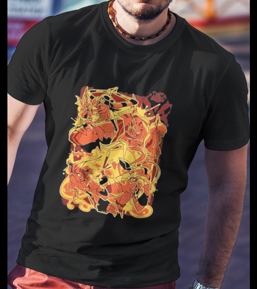 Helluva Boss Satan Characters In Fiery Yellow And Red T-Shirt