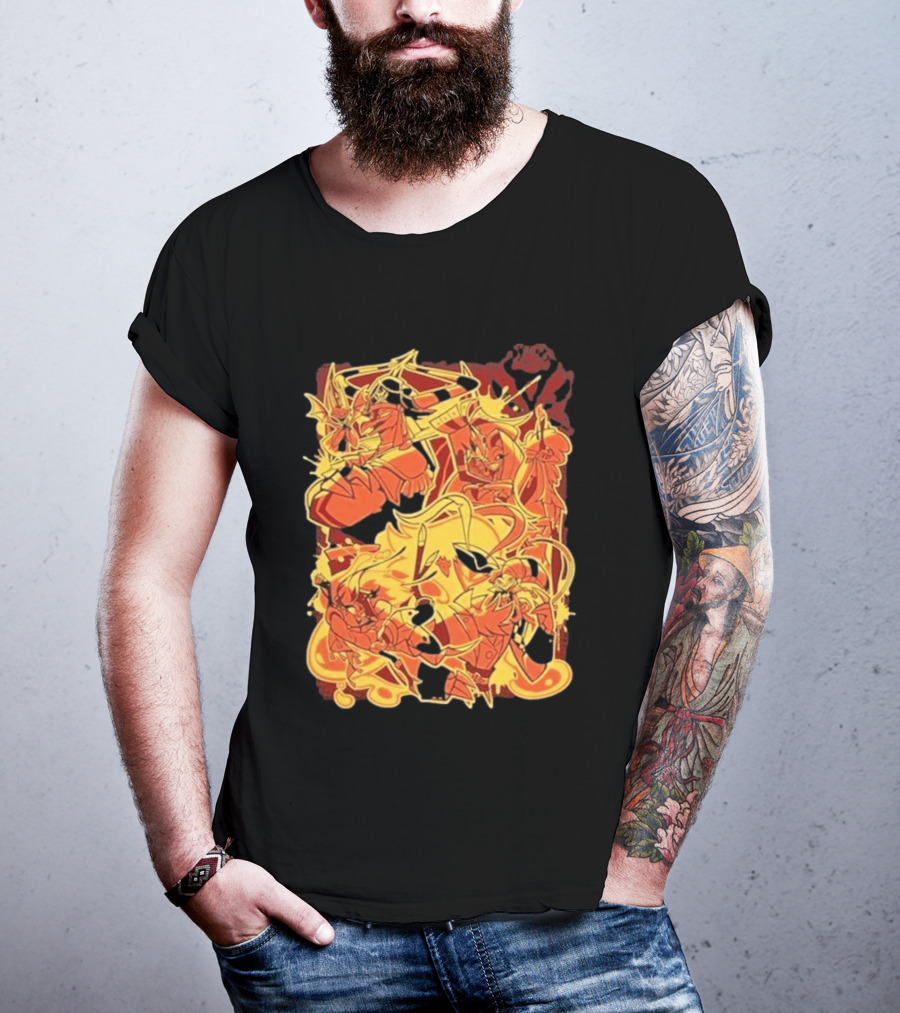 Helluva Boss Satan Characters In Fiery Yellow And Red T-Shirt