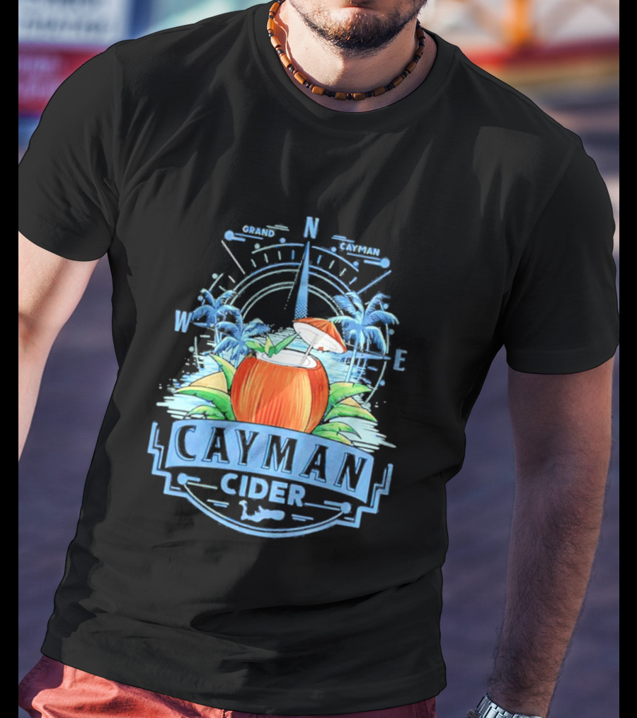 Cayman Cider Tropical Compass Palm Trees Beverage T-Shirt