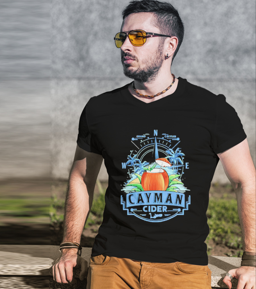 Cayman Cider Tropical Compass Palm Trees Beverage T-Shirt