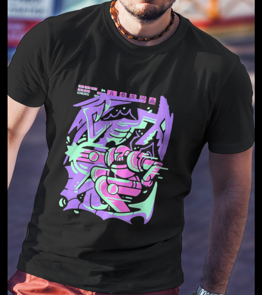 Metroid Space Pirate Skirmish Neon Glitch T-Shirt