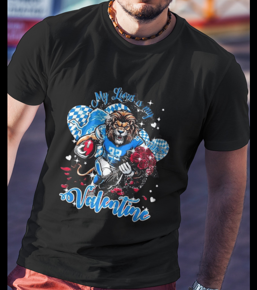 Valentine My Detroit Lions Football Love Roses Player T-Shirt