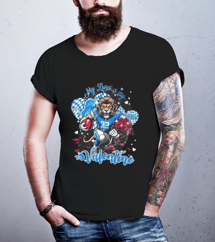 Valentine My Detroit Lions Football Love Roses Player T-Shirt