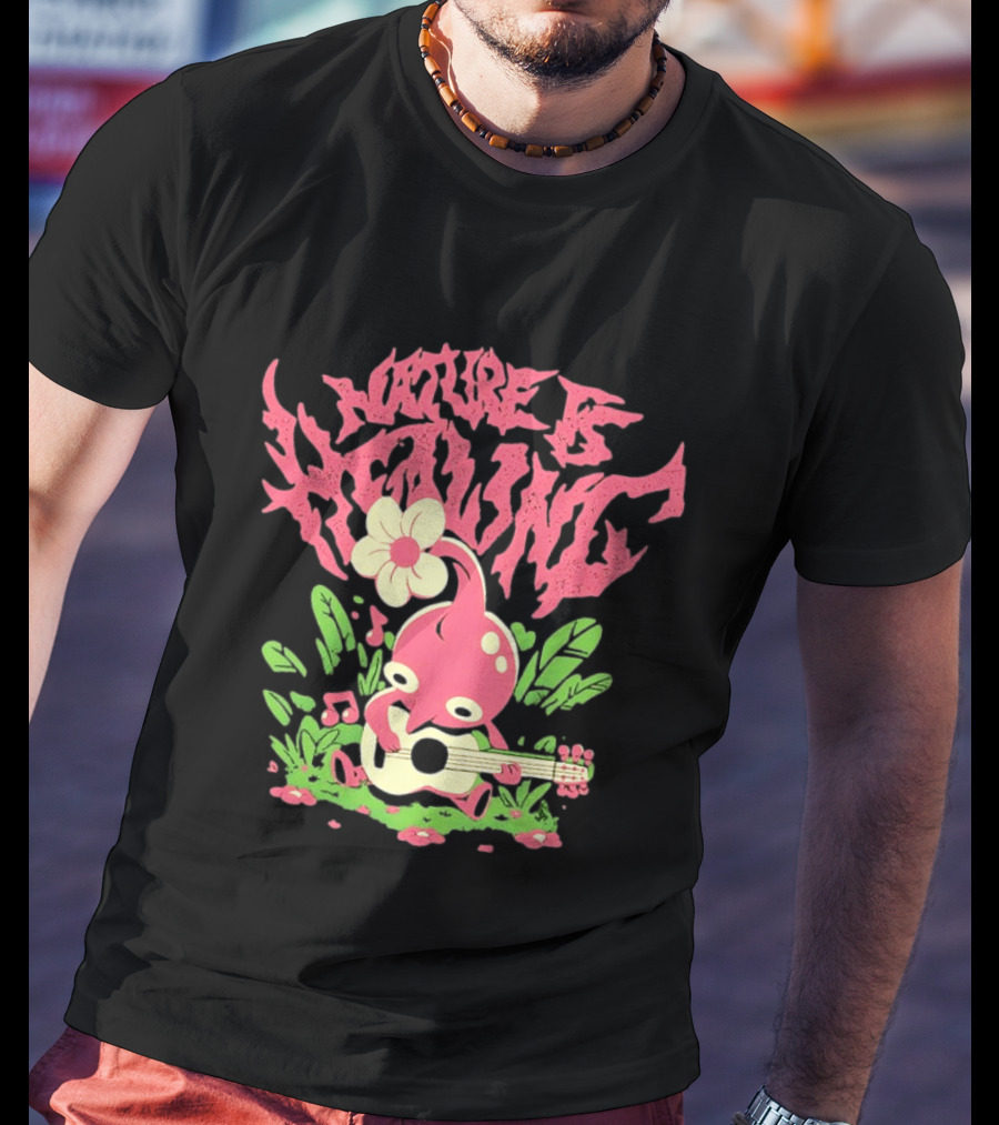 Nature Is Healing Pikmin Playing Guitar T-Shirt