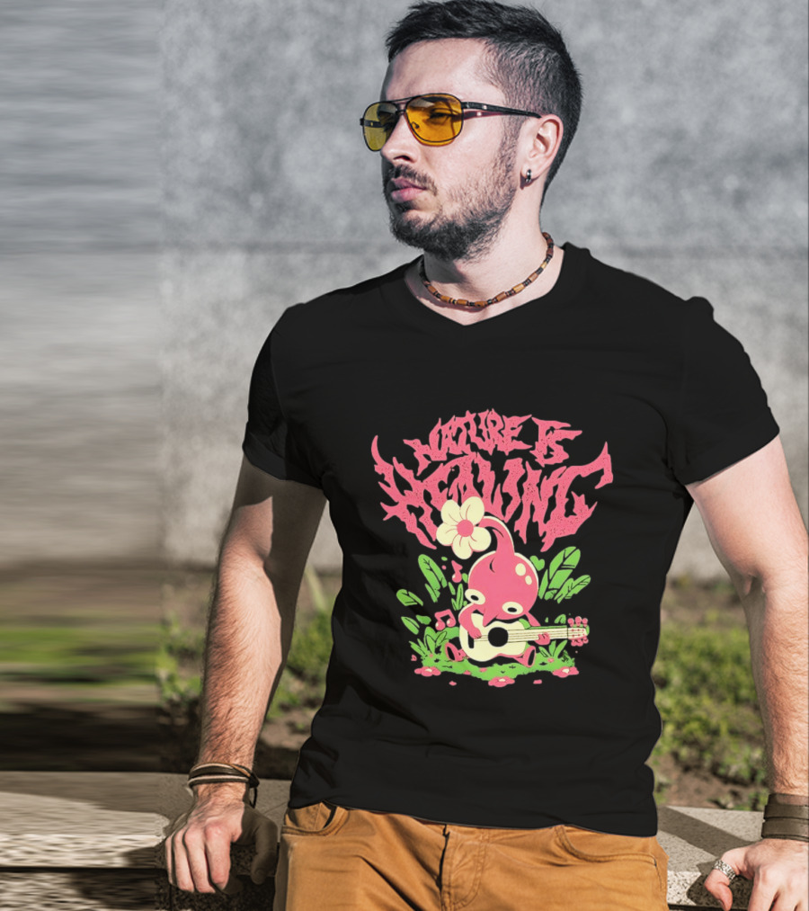 Nature Is Healing Pikmin Playing Guitar T-Shirt