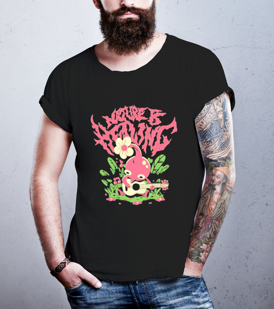 Nature Is Healing Pikmin Playing Guitar T-Shirt