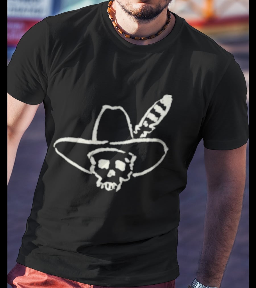 Ryan Bingham Western Skull Hat Feather Drawing T-Shirt