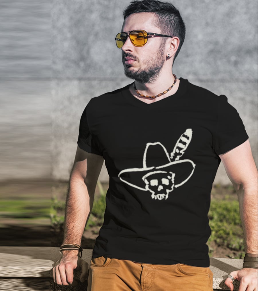 Ryan Bingham Western Skull Hat Feather Drawing T-Shirt