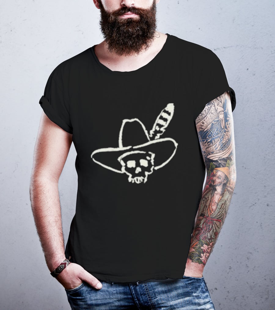 Ryan Bingham Western Skull Hat Feather Drawing T-Shirt