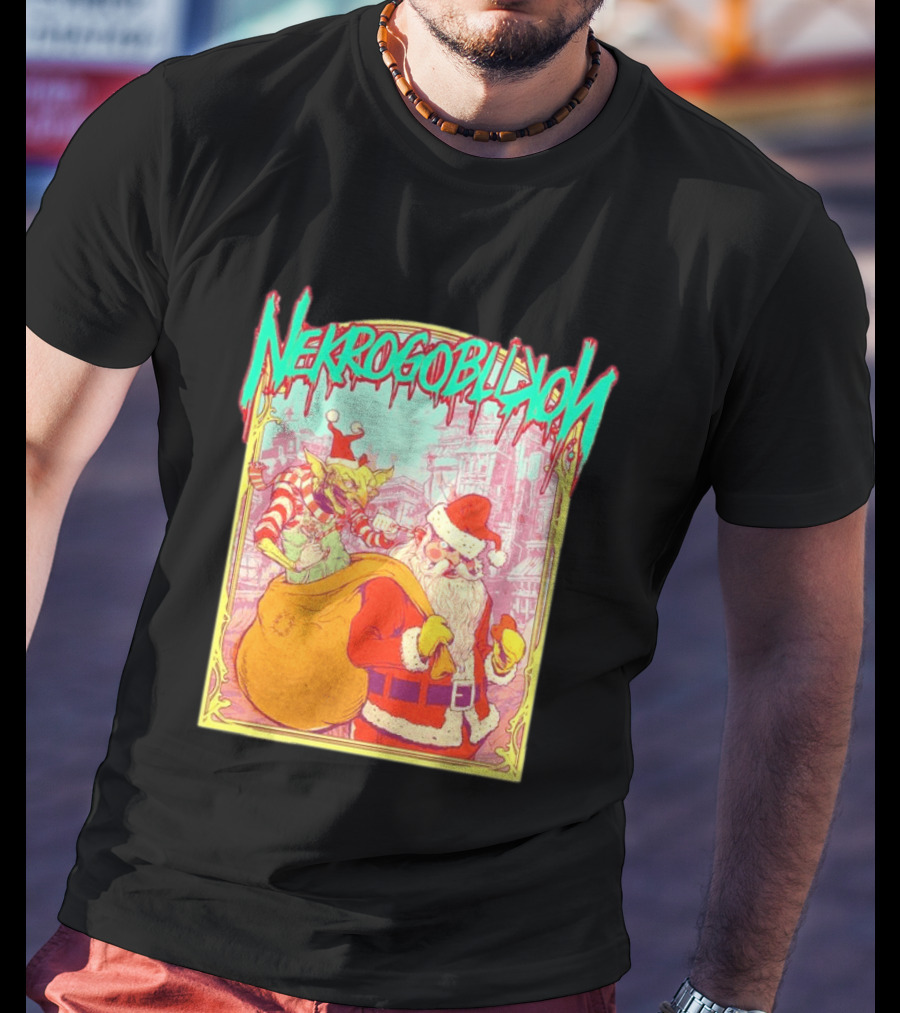 Santa Claus Nekrogoblikon Christmas Goblin Scene T-Shirt
