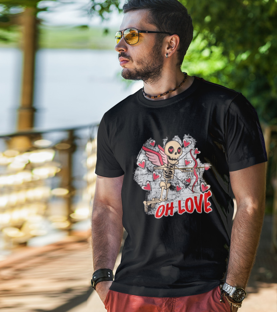 Skeleton Cupid Oh Love Hearts Valentine T-Shirt