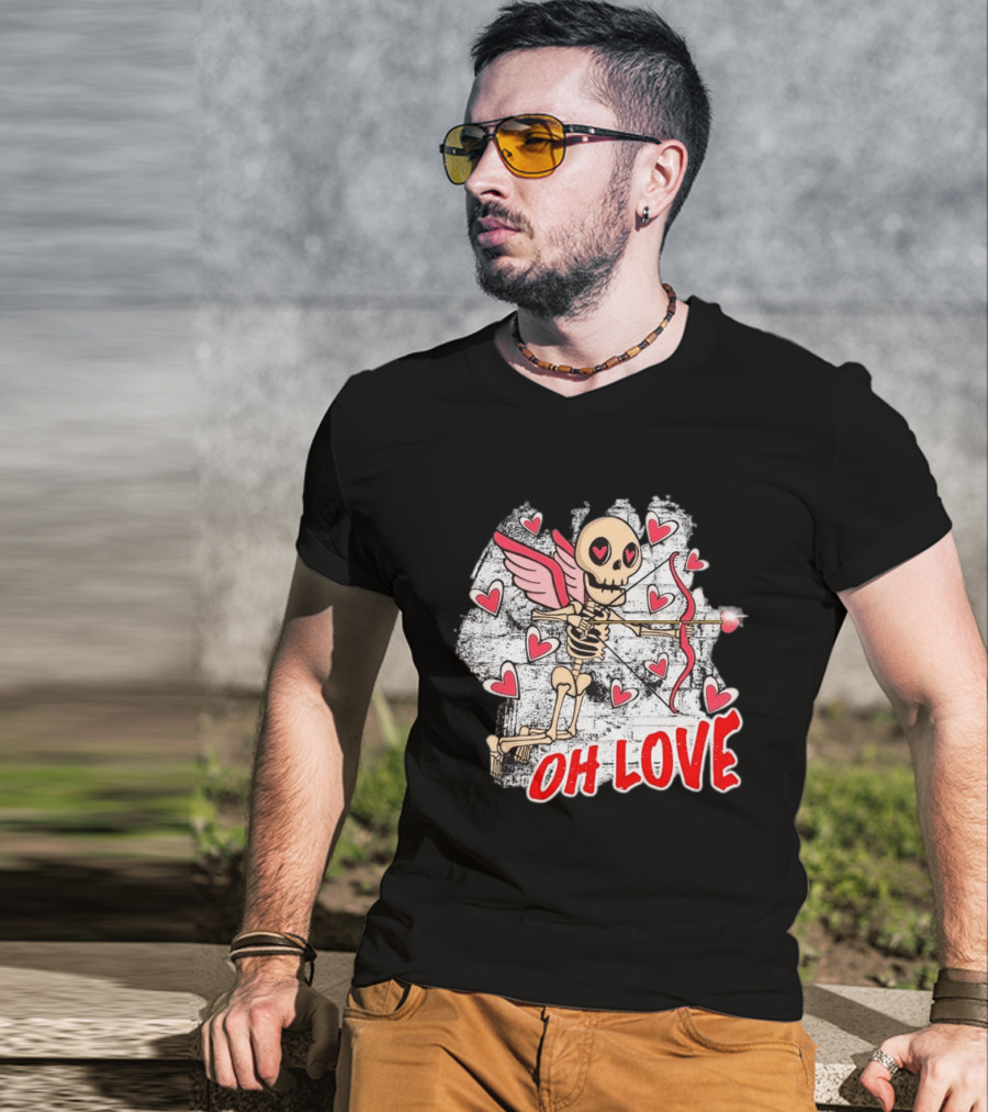 Skeleton Cupid Oh Love Hearts Valentine T-Shirt