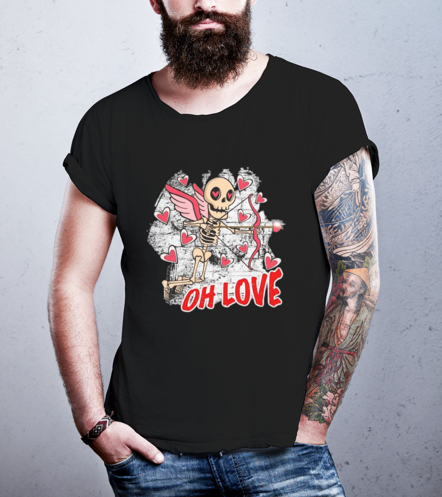Skeleton Cupid Oh Love Hearts Valentine T-Shirt