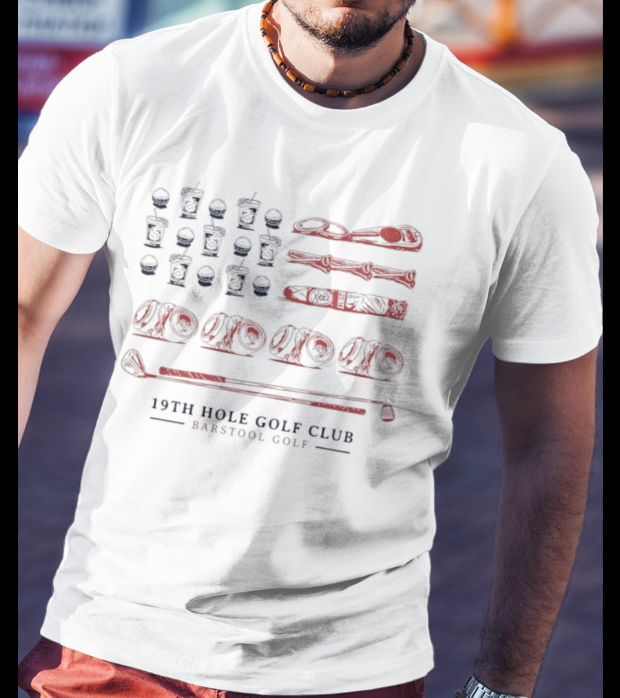 19th Hole Golf Club American Flag Bartool Golf T-Shirt
