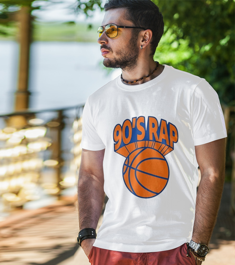 90's Rap Basketball Bold Orange Blue T-Shirt