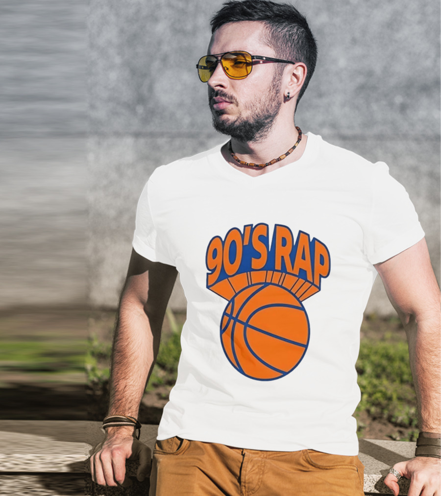 90's Rap Basketball Bold Orange Blue T-Shirt
