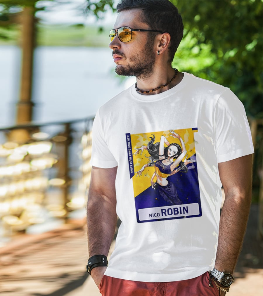 2025 Game Night Collab One Piece X Los Angeles Lakers Nico Robin T-Shirt