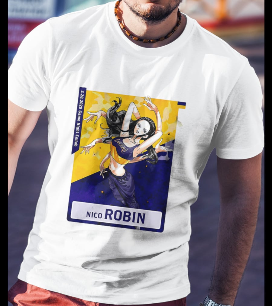 2025 Game Night Collab One Piece X Los Angeles Lakers Nico Robin T-Shirt