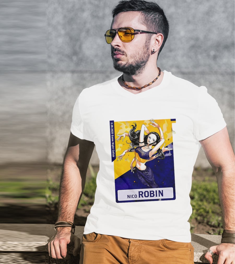 2025 Game Night Collab One Piece X Los Angeles Lakers Nico Robin T-Shirt