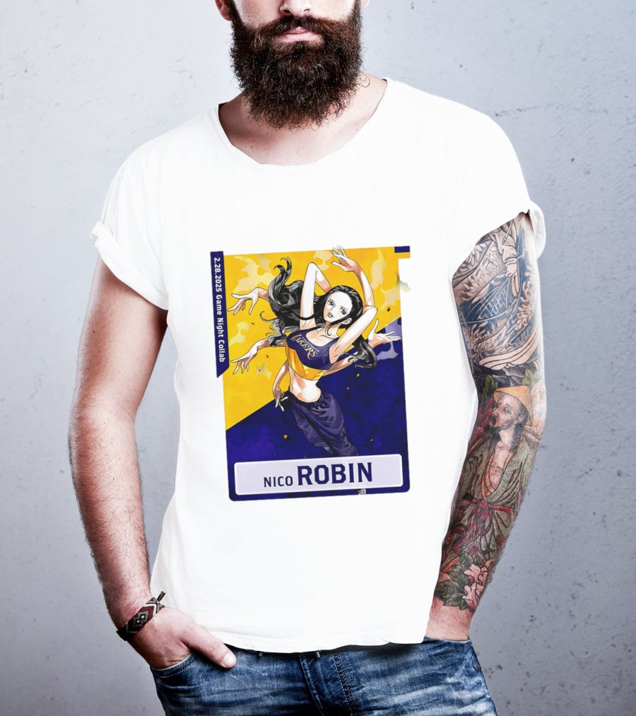 2025 Game Night Collab One Piece X Los Angeles Lakers Nico Robin T-Shirt