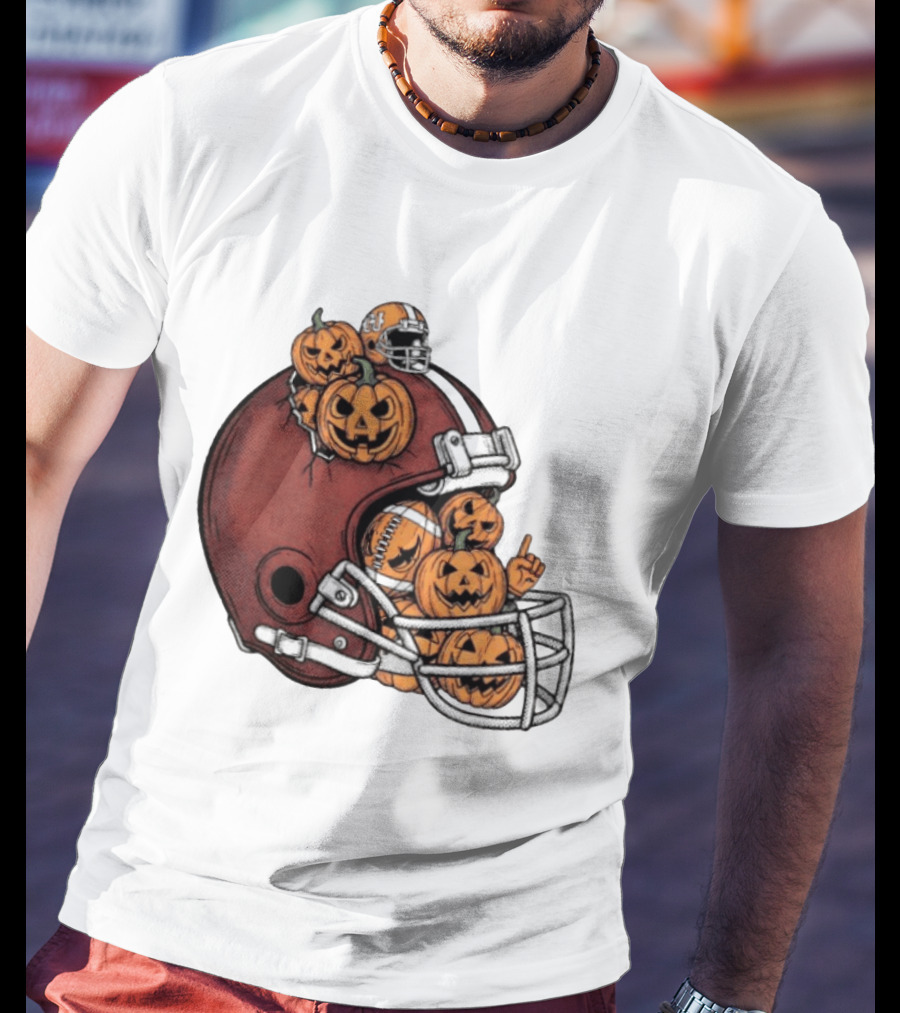 Cleveland Browns Halloween Pumpkin Football Helmet T-Shirt