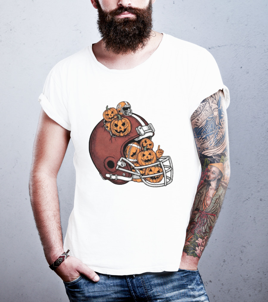 Cleveland Browns Halloween Pumpkin Football Helmet T-Shirt