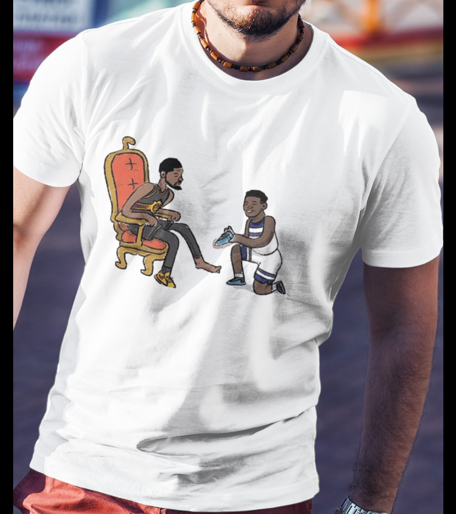 Anthony Edwards Kevin Durant Cartoon Shoe Fitting Basketball Scene T-Shirt