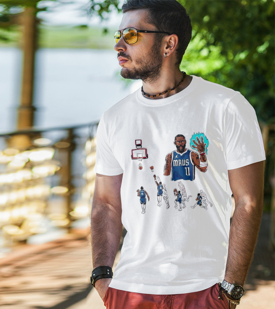 Dallas Mavericks Kyrie Irving Left Hand Hook Shot Game Winner Basketball Play Sequence T-Shirt