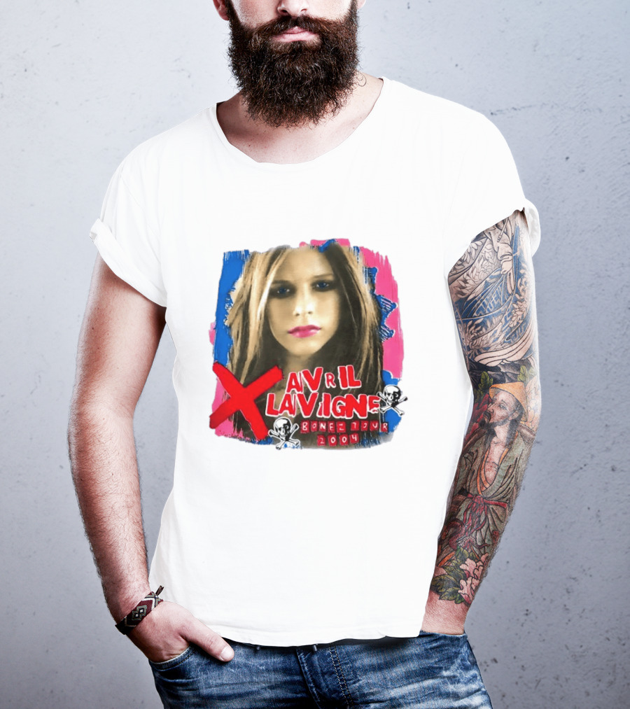 Avril Lavigne Bonez Tour 2004 Skull And Crossbones T-Shirt
