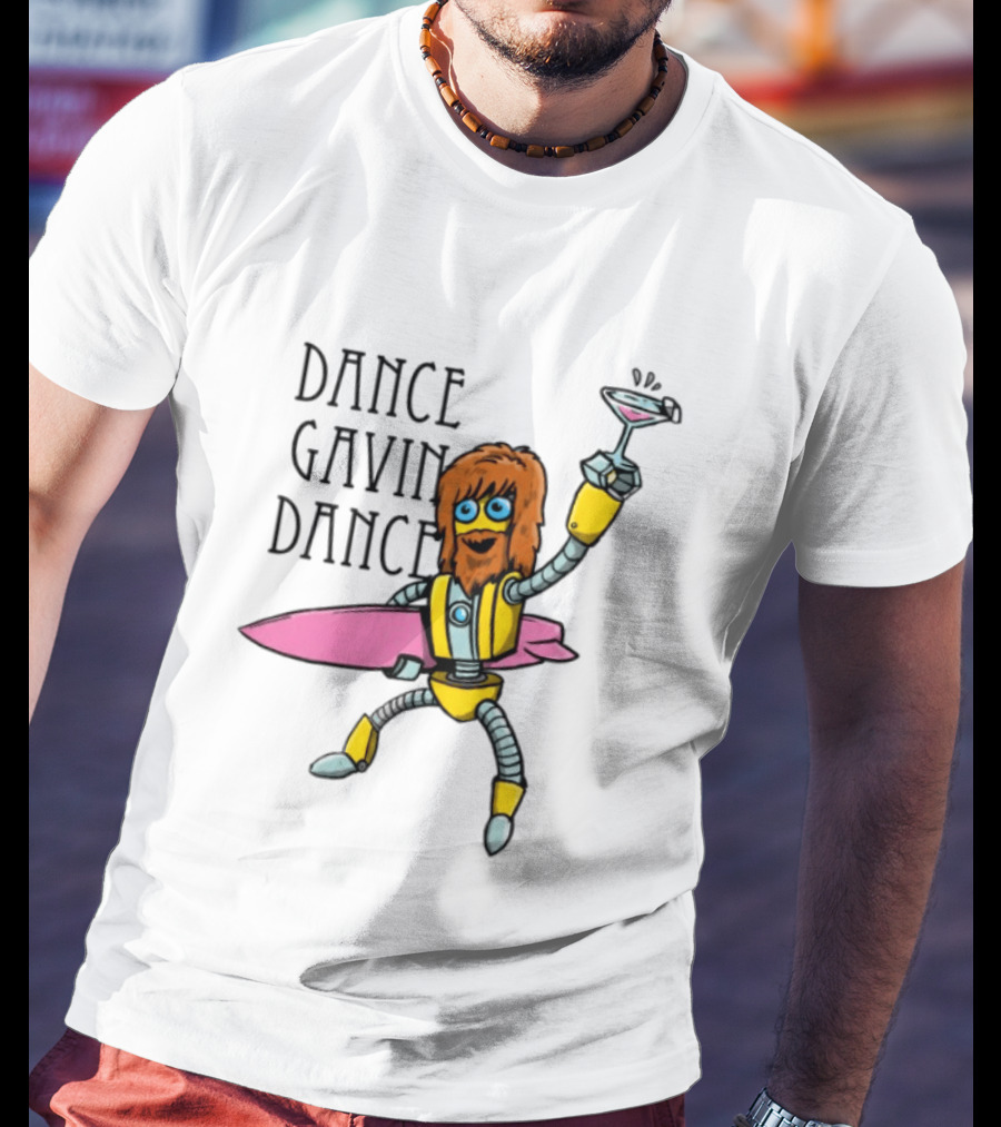 Dance Gavin Dance Surfing Robot With Pink Surfboard And Cocktail T-Shirt
