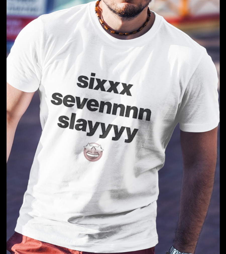 Sixxx Sevennnn Slayyyy Red Smiley Face T-Shirt