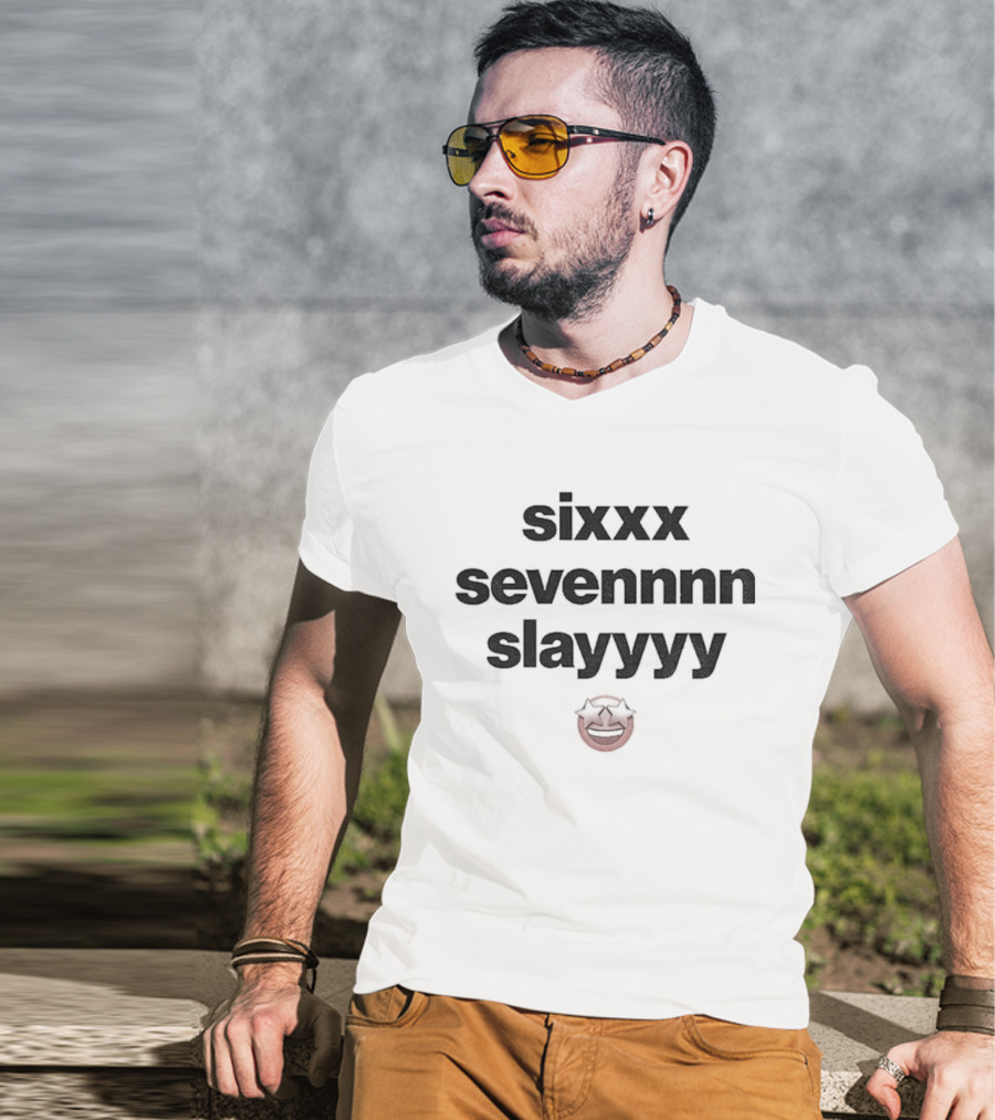 Sixxx Sevennnn Slayyyy Red Smiley Face T-Shirt