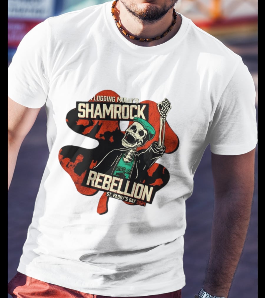 Flogging Molly Shamrock Rebellion St. Paddy's Day 2024 Skeleton T-Shirt