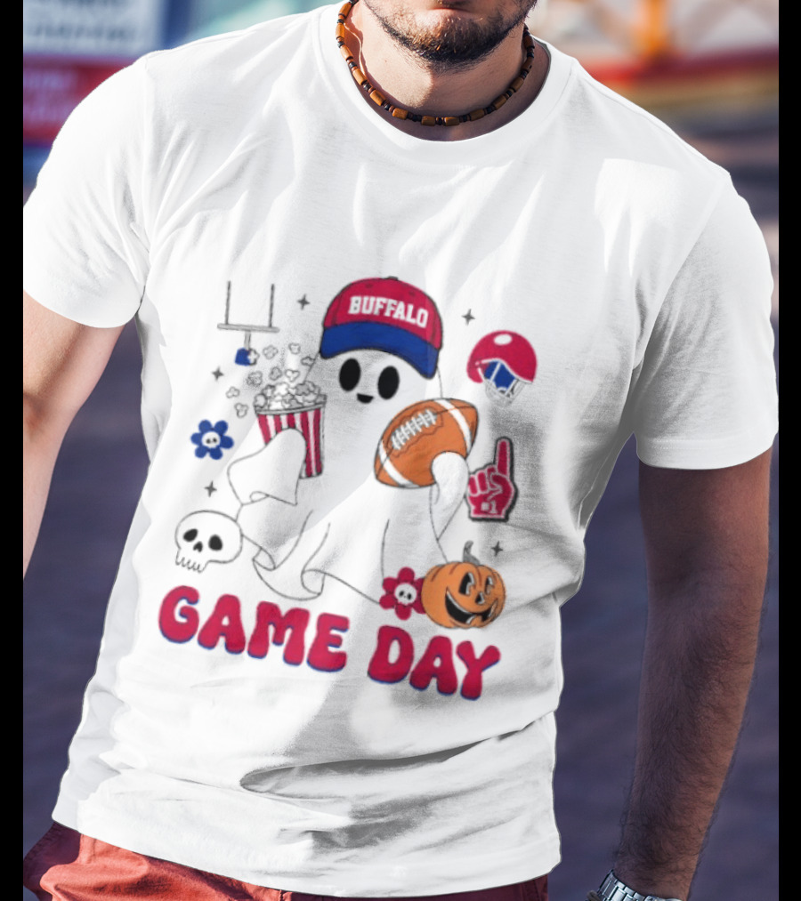 Buffalo Game Day Ghost Halloween Football Fun T-Shirt