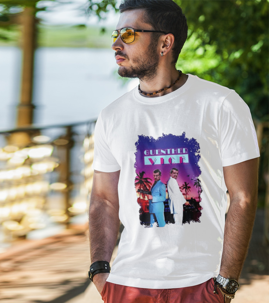 Guenther Vice 80s Retro Miami Style Palm Trees Sunset T-Shirt