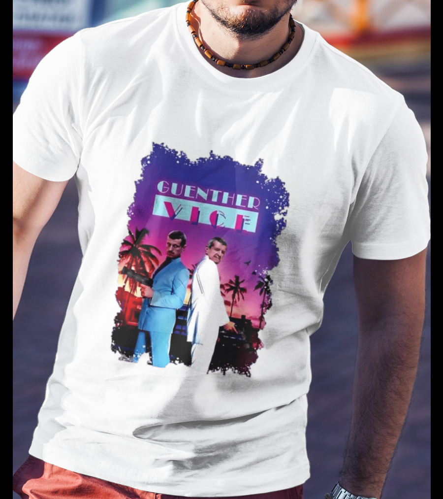 Guenther Vice 80s Retro Miami Style Palm Trees Sunset T-Shirt