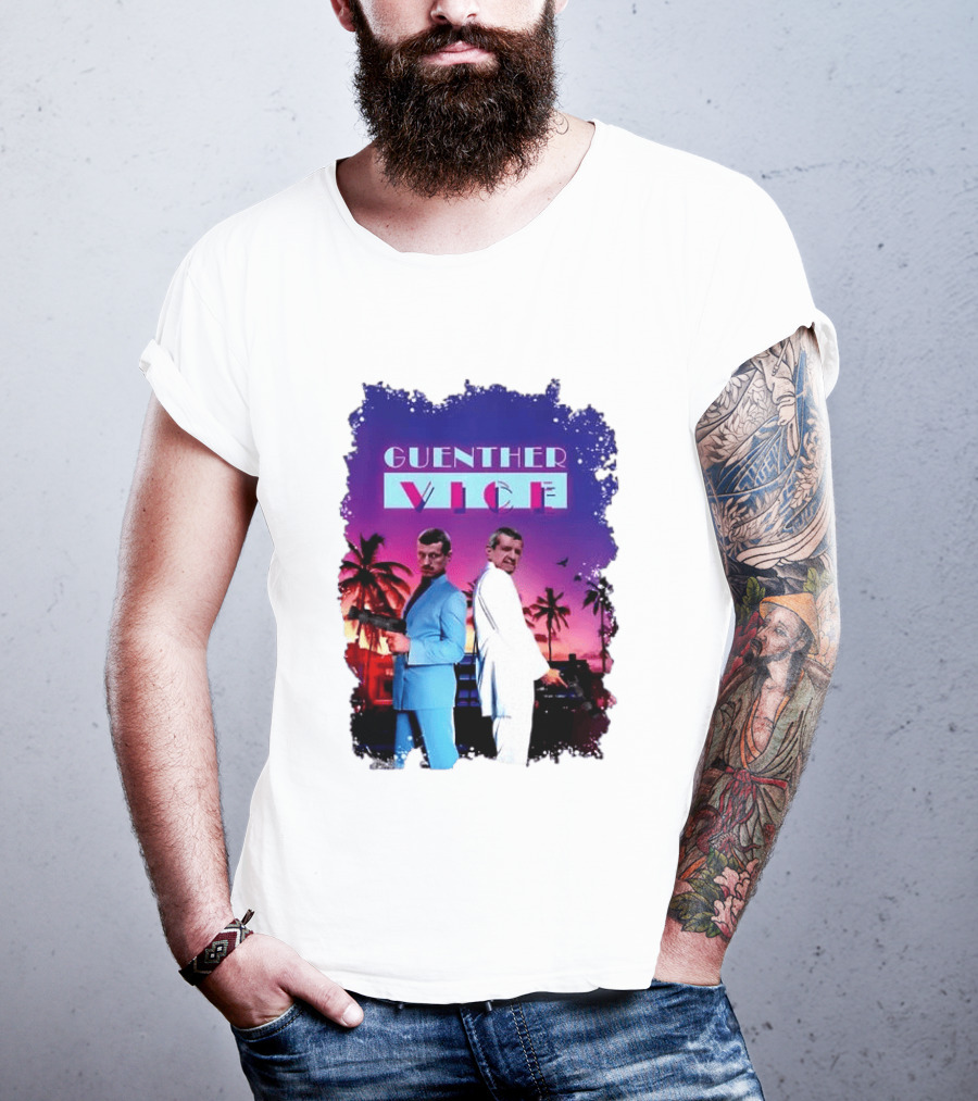 Guenther Vice 80s Retro Miami Style Palm Trees Sunset T-Shirt
