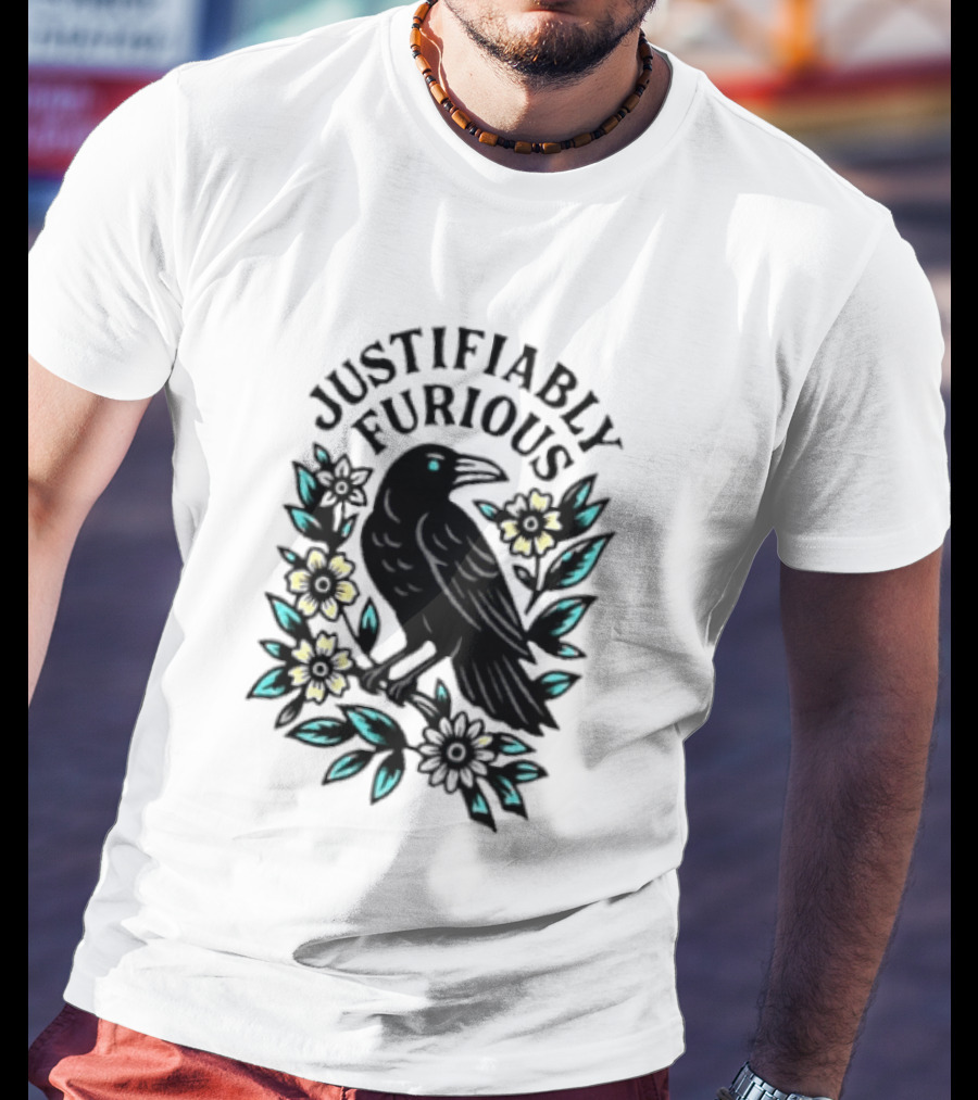 Justifiably Furious Bird With Floral Accents T-Shirt